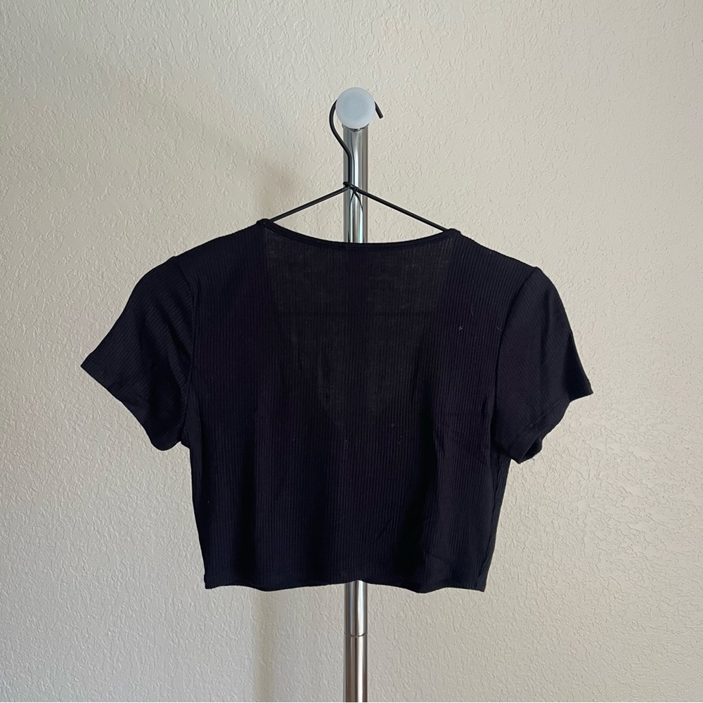 Black Ribbed Crop Top - Picture 2 of 5